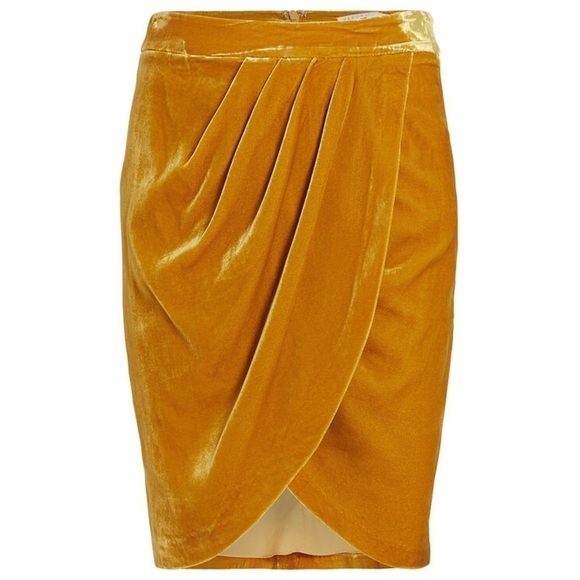 NWT VERONICA BEARD Marigold Silk Velvet Pleated High Waist Wrap Pencil Skirt 4 - Picture 11 of 12